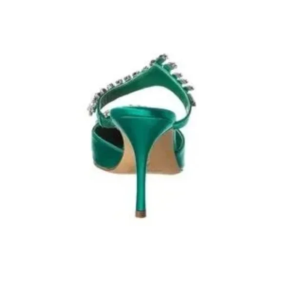 Manolo Blahnik Green Satin Embellished Heels/Mules - Picture 3 of 7